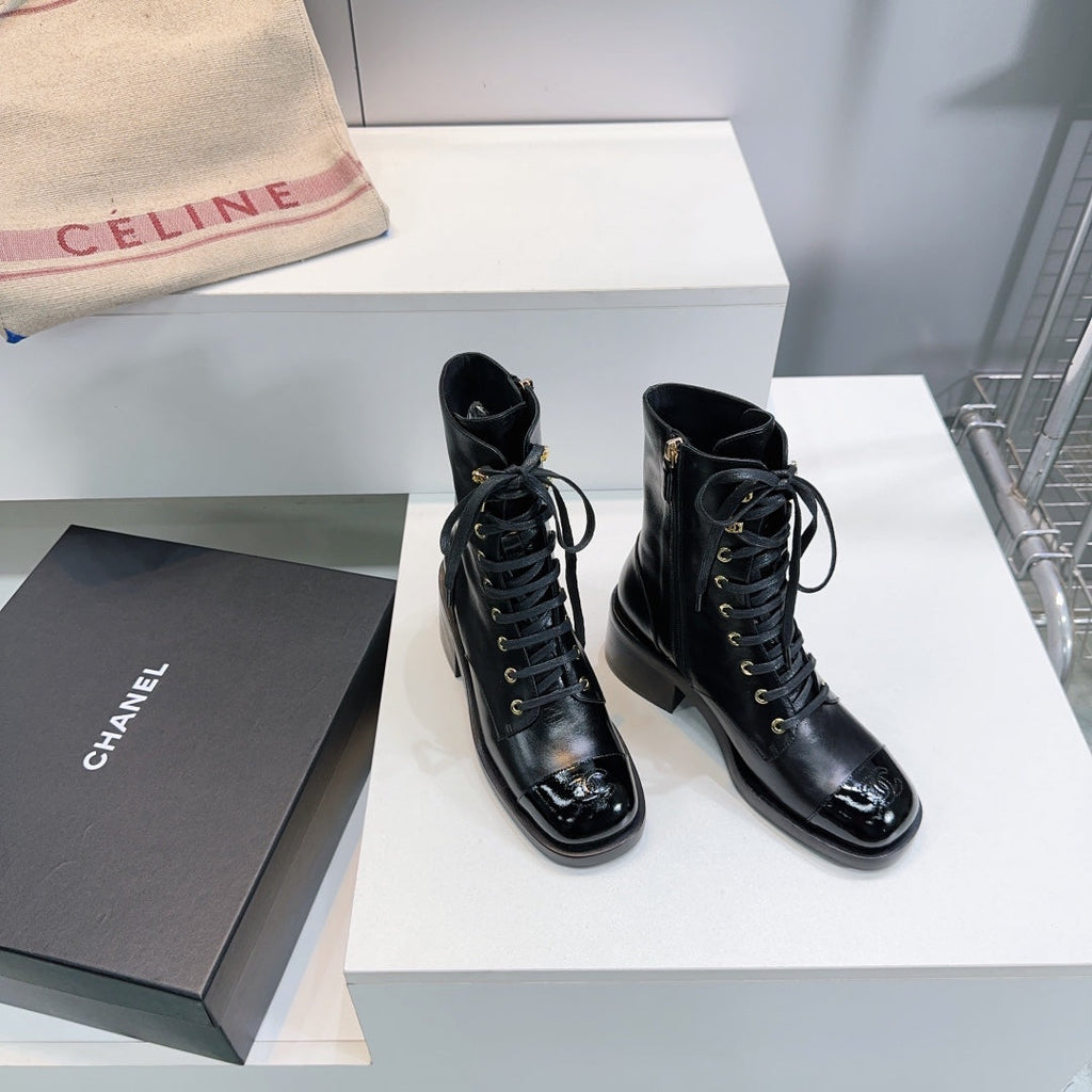 CHANEL ANKLE BOOTS 25S 50 MM IN BLACK LAMBSKIN WITH ZIPPER