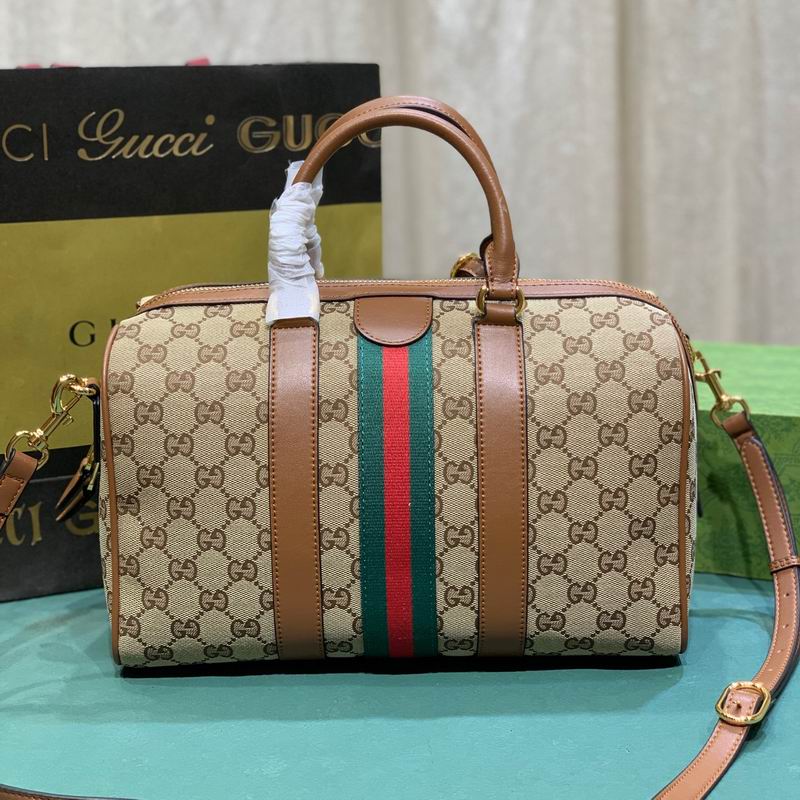 Gucci Authorized Monogram-Style Satchel with Green and Red Stripe
