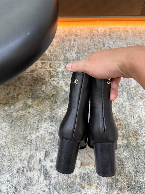 CHANEL Black Chelsea Ankle Boots with Black Block Heels