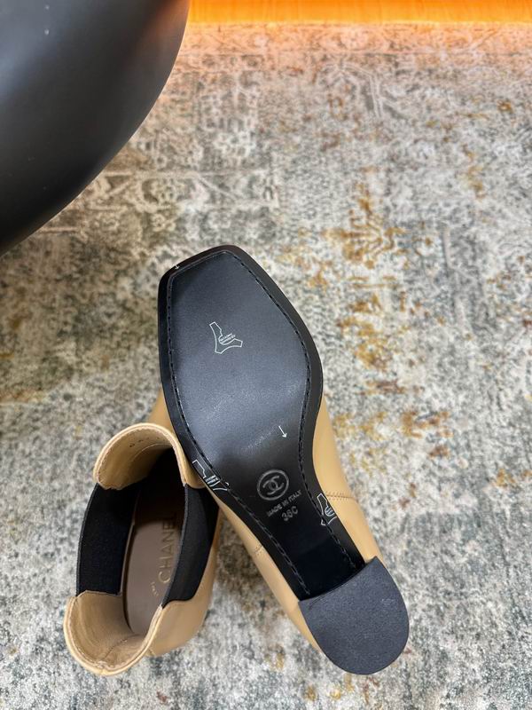 CHANEL Beige Chelsea Ankle Boots with Black Block Heels