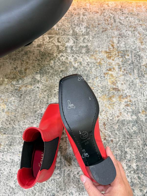 CHANEL Red Chelsea Ankle Boots with Black Block Heels