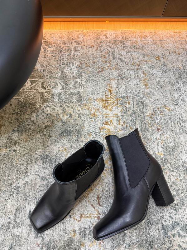CHANEL Black Chelsea Ankle Boots with Black Block Heels